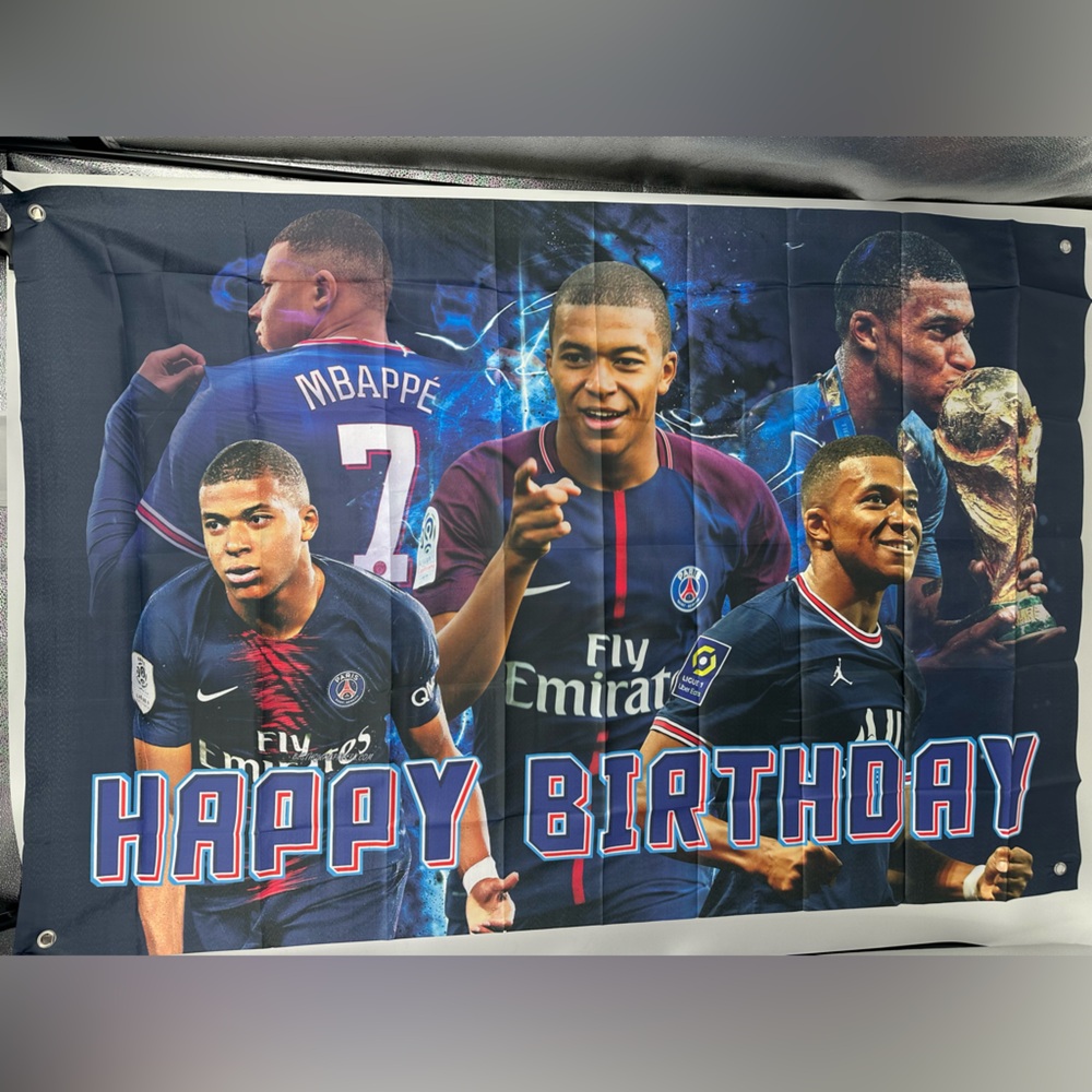 PSG Kylian Mbappé Happy Birthday Backdrop Banner 3x5Ft